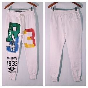 RED APE White Color Block Graphic Y2K Unisex Drawstring Elastic Jogger Size M